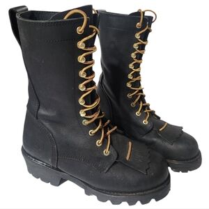 John Deere Black Leather Kiltie Lace-Up Steel Toe Boots Size 7 Like New!